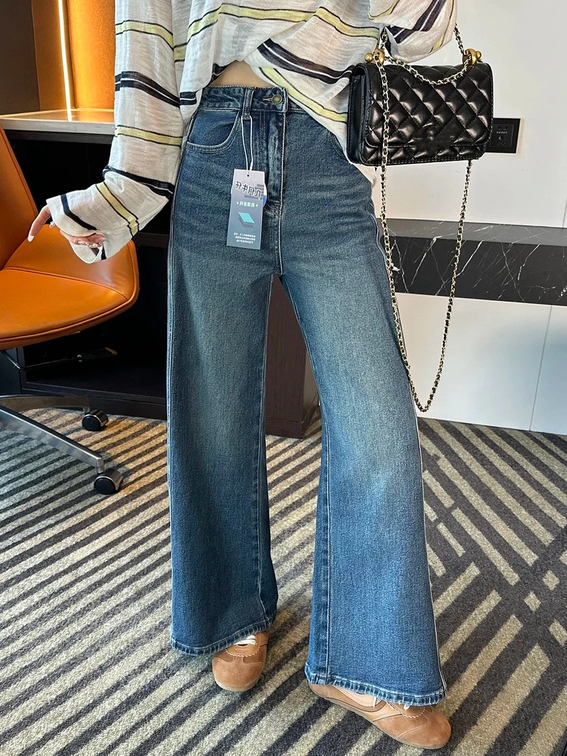 【2115】初#高腰加绒直筒宽松牛仔裤