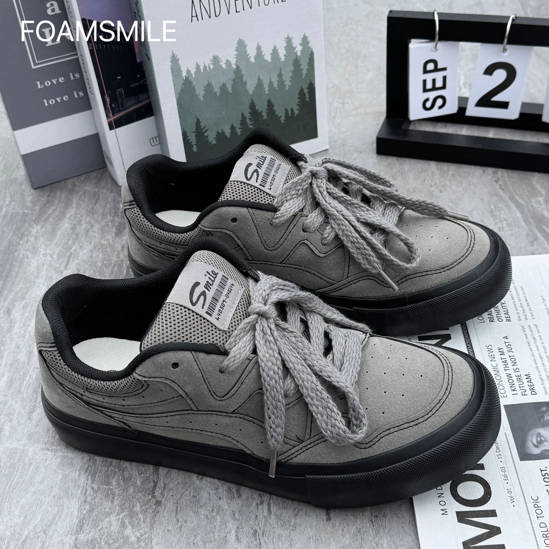 Foamsmile| 板鞋岩石灰秋季酷炫墨绿色休闲板鞋男鞋帆布鞋低帮