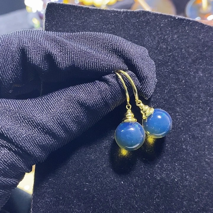 蓝珀银S925镶嵌珠宝奇石墨西哥蓝珀耳环12