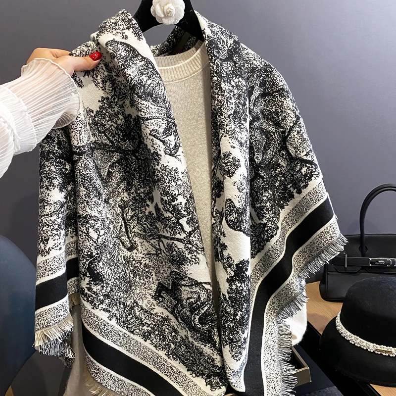 法国You're slim双面羊绒动物丛林大方巾围巾女秋冬季办公室披肩