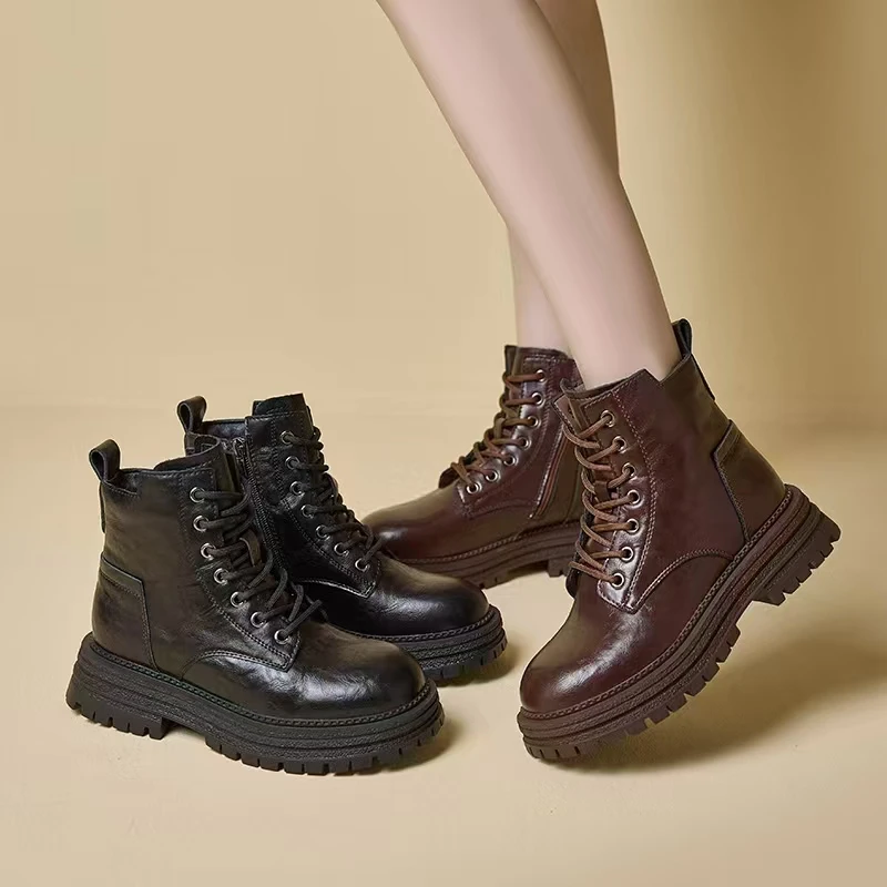 时尚舒适百搭轻奢复古加绒英伦风休闲马丁靴 6605