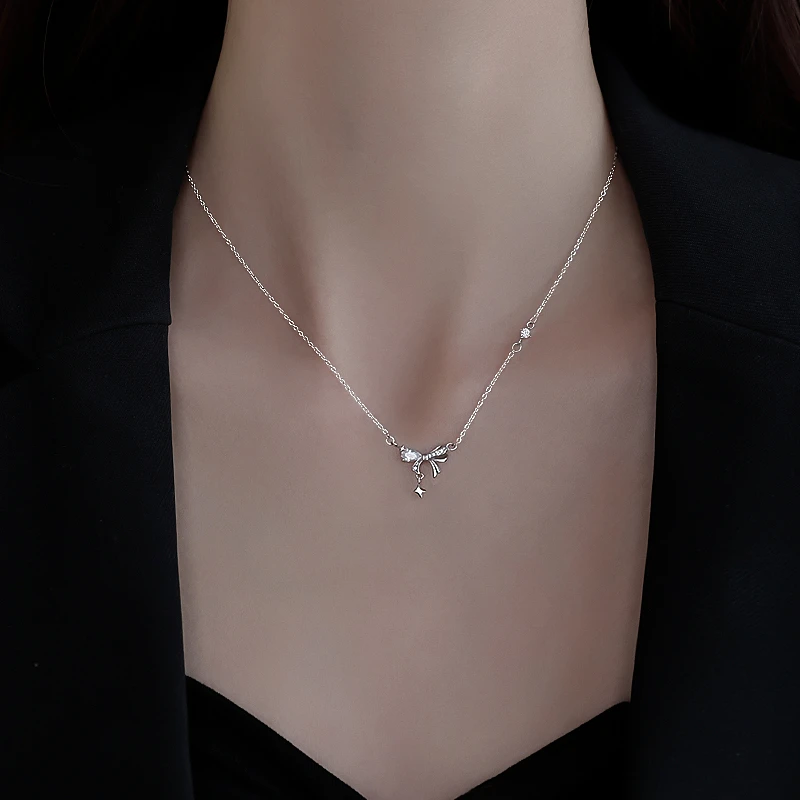 坠链均足银 999纯银蝴蝶结星点项链女款2025年新款爆款精致锁骨链