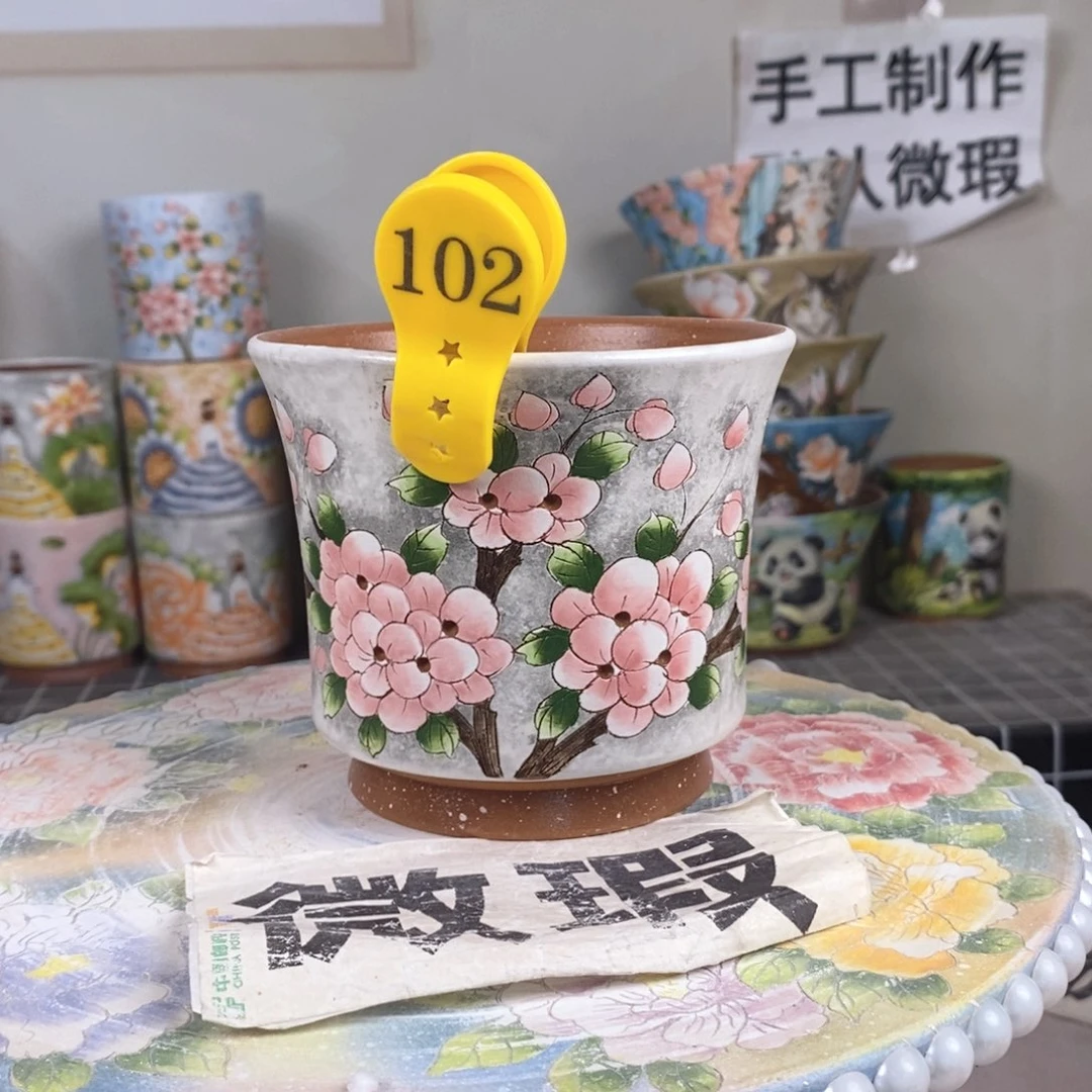 紫砂花盆红陶手绘花盆