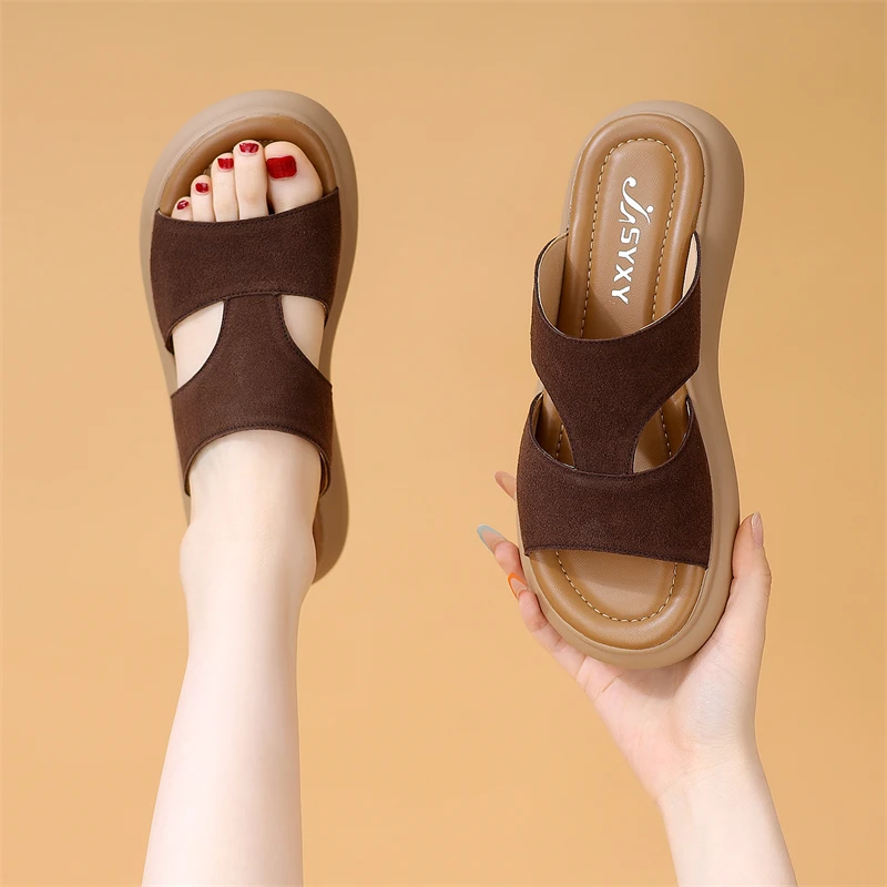 女士拖鞋女夏外穿2025年新款棕色复古勃肯鞋子平底软底沙滩凉鞋42