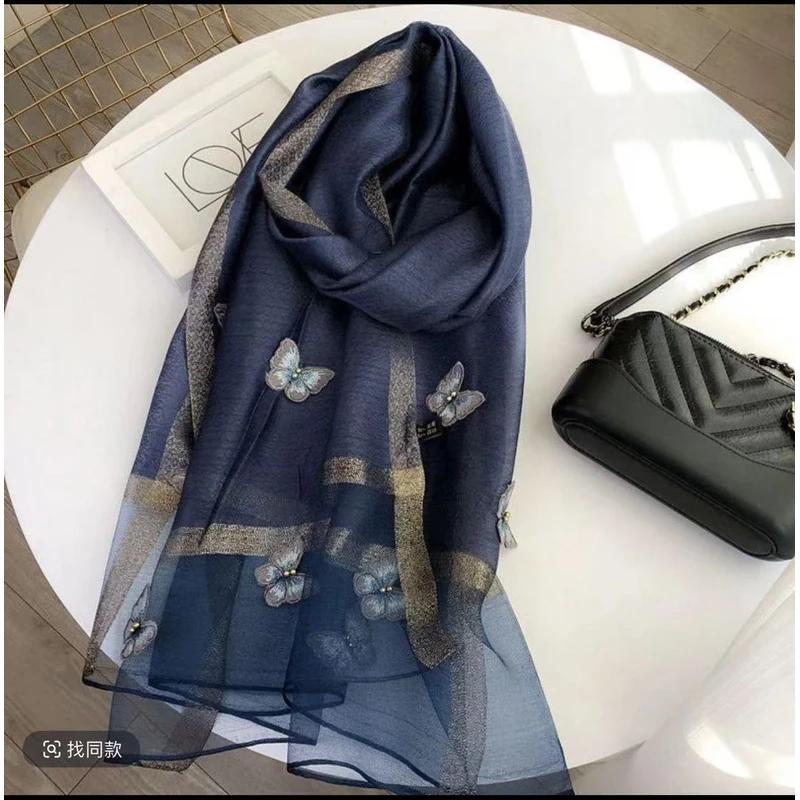 【花飞碟舞】D233桑蚕丝百搭丝巾