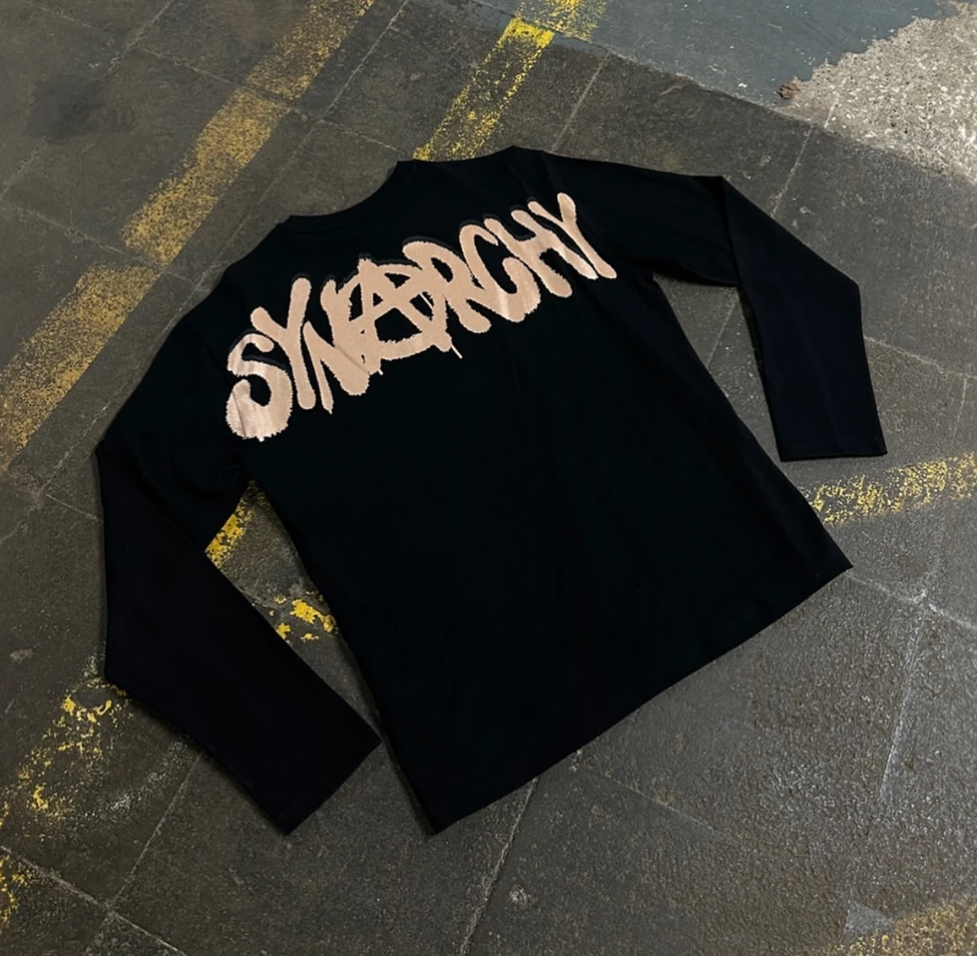 Syna-World 暗金系列后背玫瑰金大印花长袖T恤美式休闲