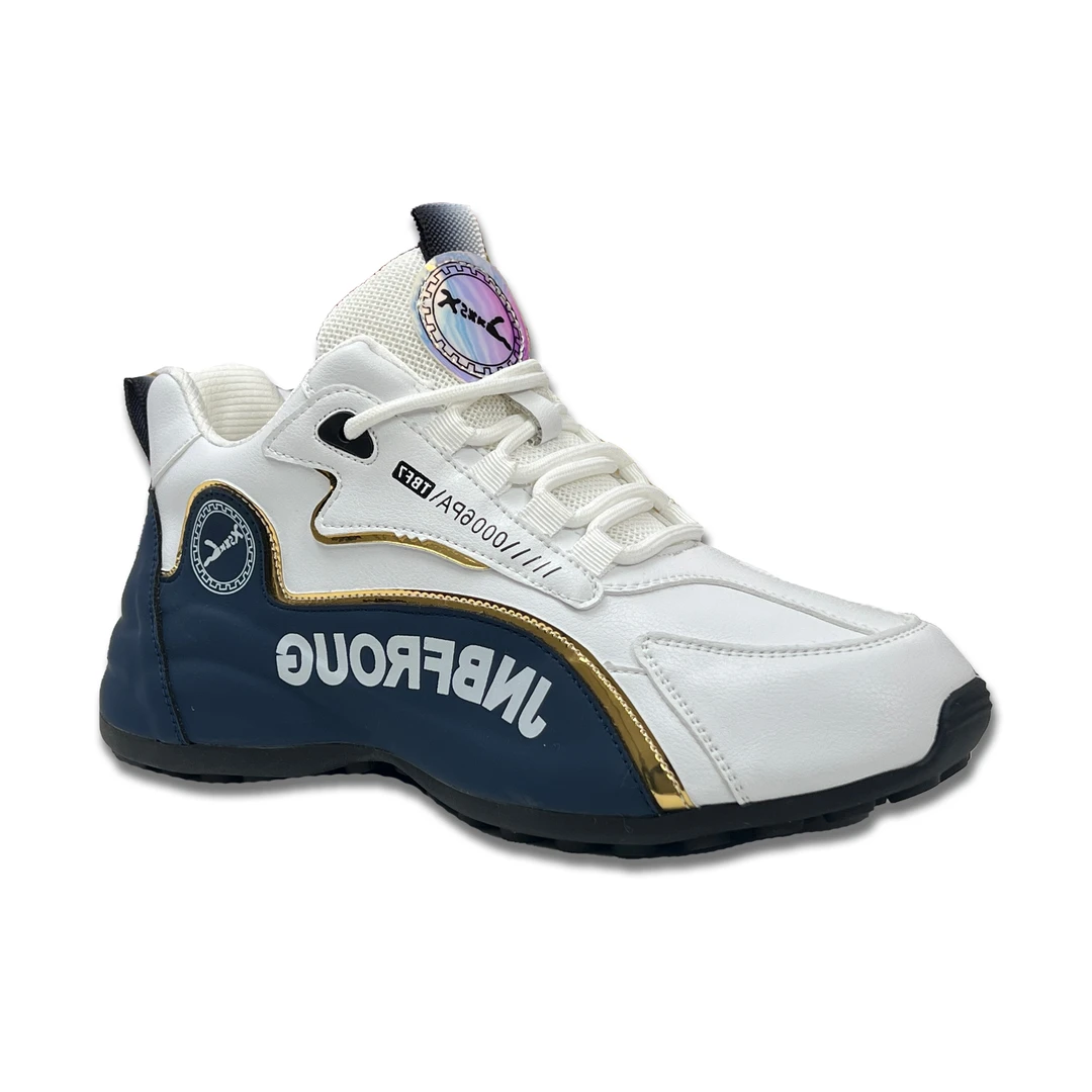 白蓝色网面皮面男女同款软底软面休闲透气防滑运动鞋休闲老爹鞋