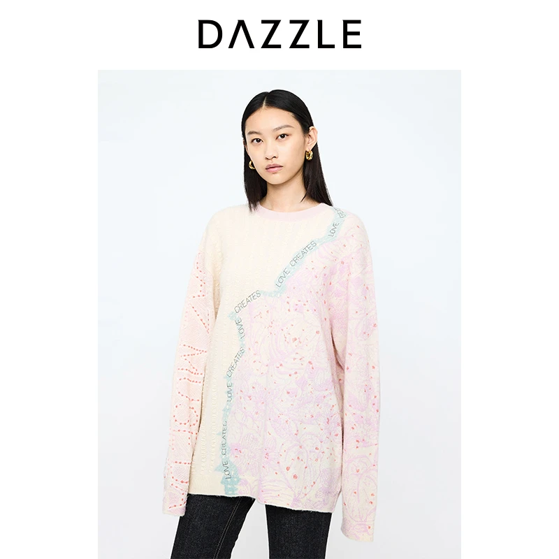 DAZZLE地素毛针织衫针织长袖提花套衫2I4E476