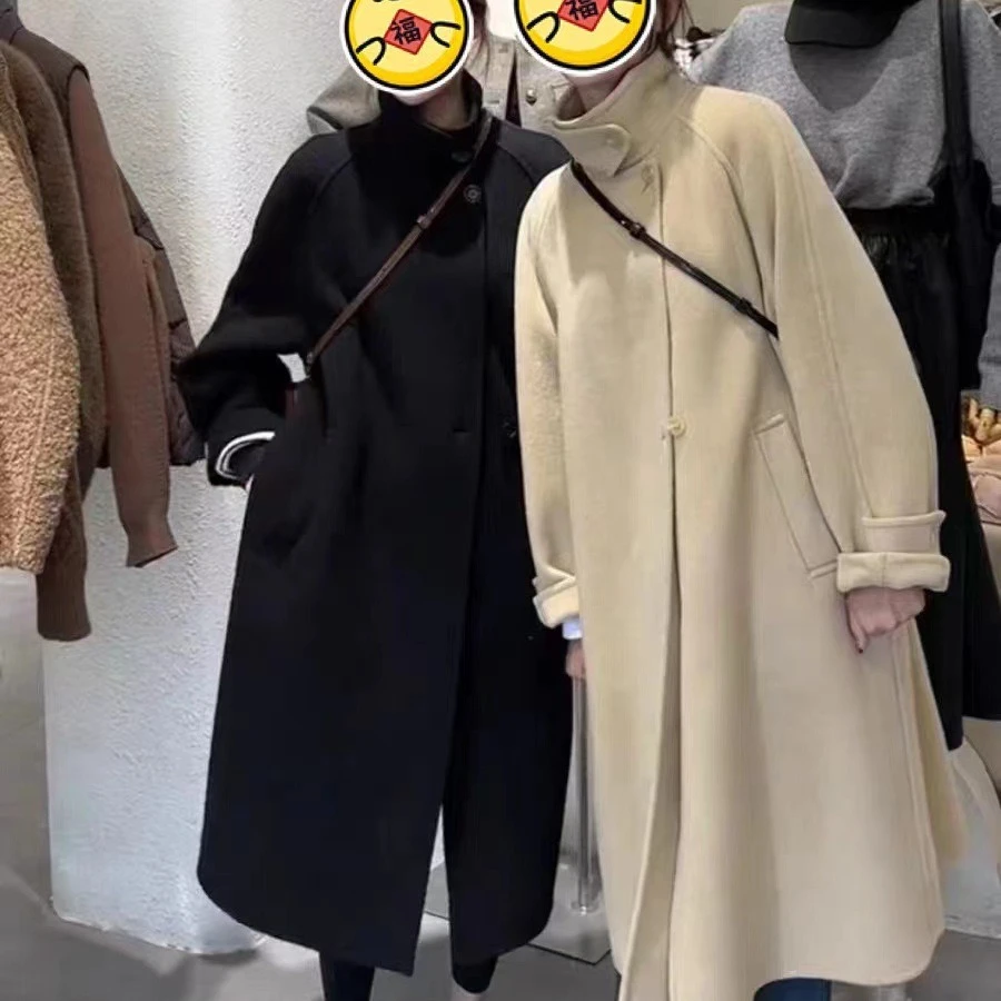 网红爆款2025新款双面羊毛大衣长款韩版宽松休闲毛呢外套秋冬气质