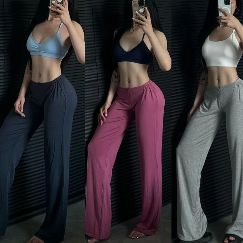 拿铁女孩拉链巨舒服垂感健身瑜伽运动长裤纯欲直筒女拖地长裤