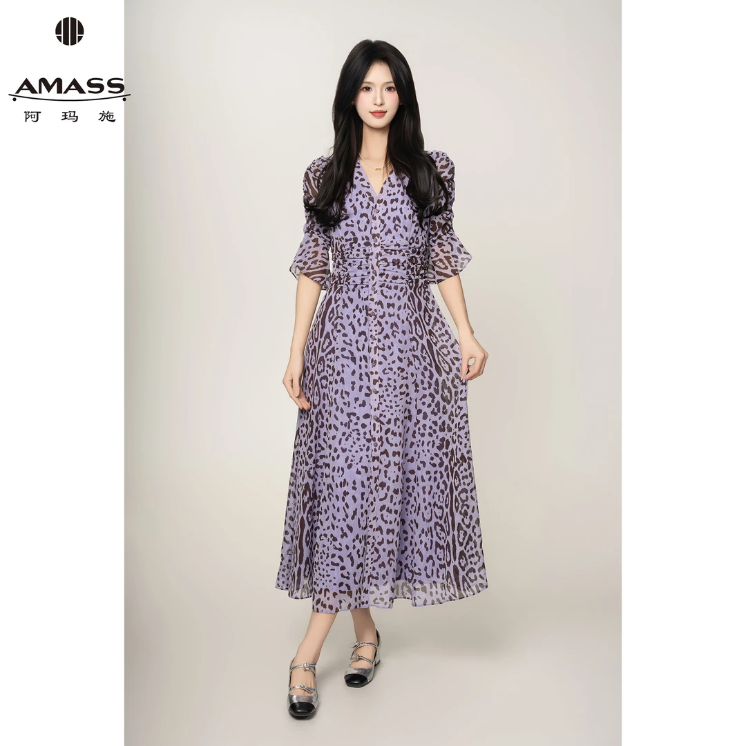 AMASS/阿玛施春夏新款气质法式印花茶歇时尚优雅连衣裙长裙550040