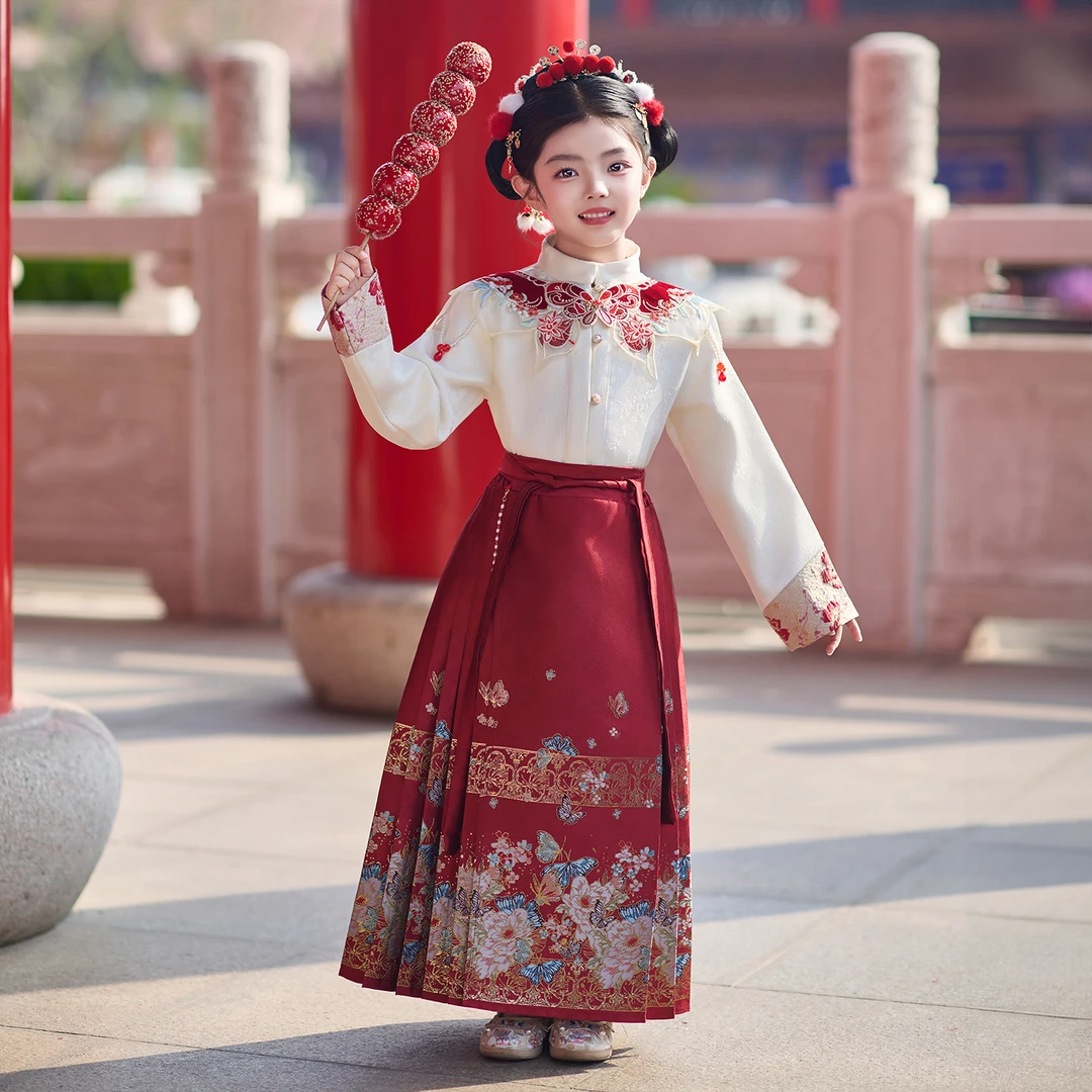 槿木缘【蝶恋花】2025新款女童明制小贵女马面裙套装秋冬汉服拜年服