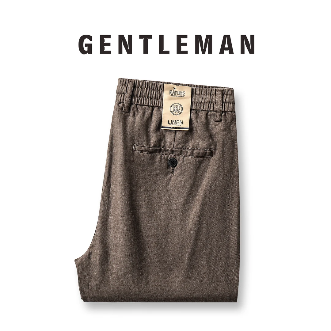 【100%纯亚麻】夏季薄款高端进口天然透气纯色百搭直筒宽松休闲裤男