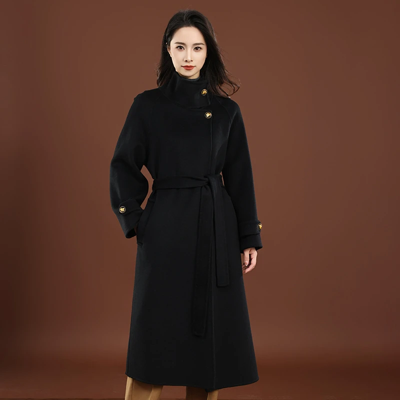 克拉红网爆款2025秋冬新款双面羊毛大衣长款韩版宽松休闲大翻领