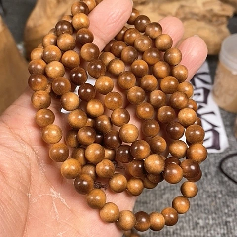 檀香木手串/手链老山檀香黑肉枯枝老料0.8/108沉水微瑕疵