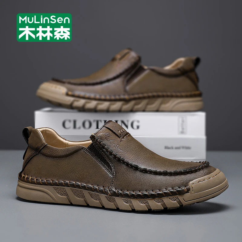 木林森男士皮鞋2025新款商务一脚蹬乐福鞋开车中年爸爸软底休闲鞋