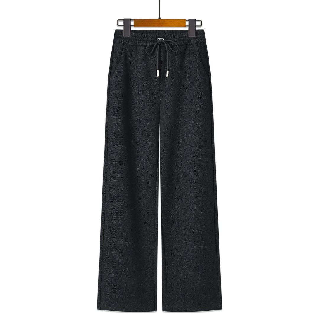 妈妈裤子春秋冬款毛呢休闲阔腿裤中老年人女裤中年高腰宽松直筒裤