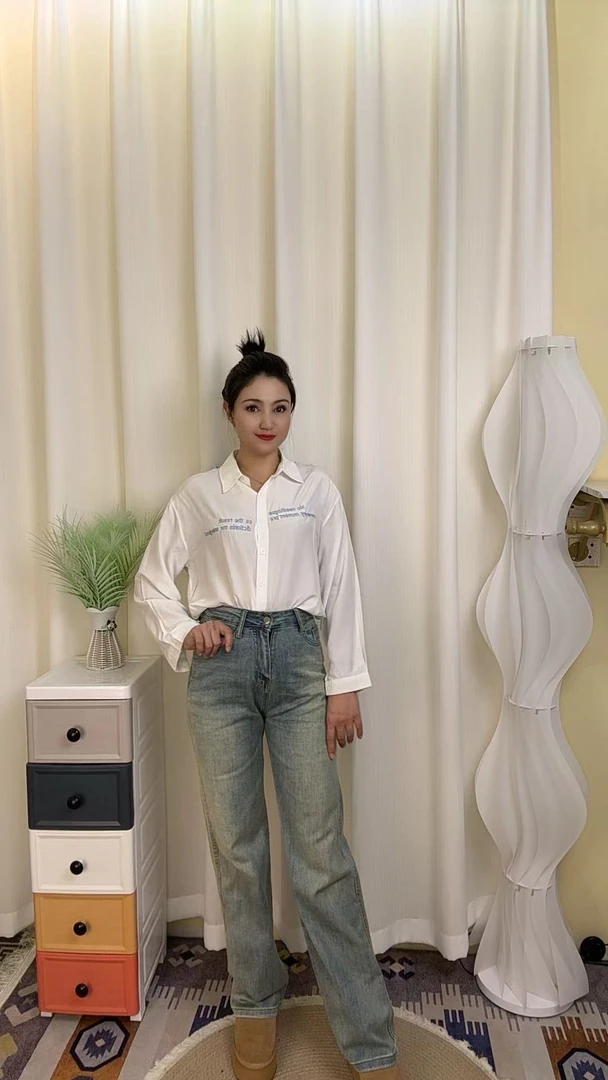 9082新款时尚百搭微喇叭牛仔裤显身材休闲直筒阔腿裤包邮