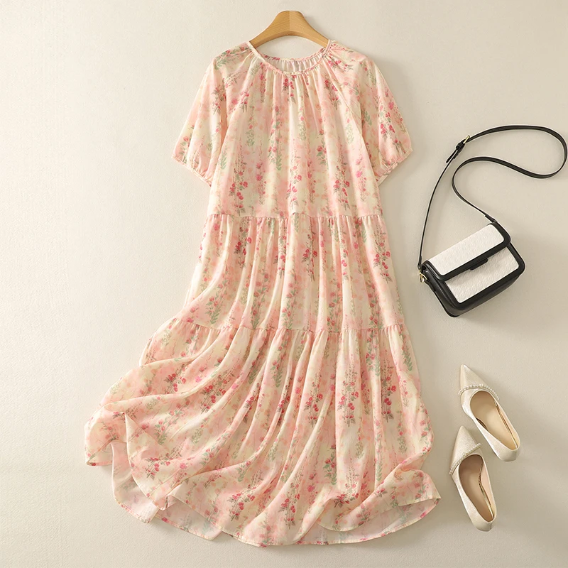 2025夏季小清新碎花长裙女式宽松休闲显瘦文艺气质森系长款连衣裙