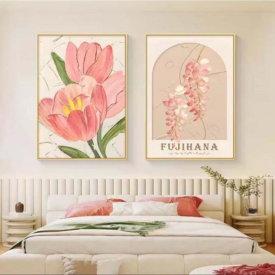 郁金香花卉治愈系北欧简约风格家里客厅卧室竖款挂画H14