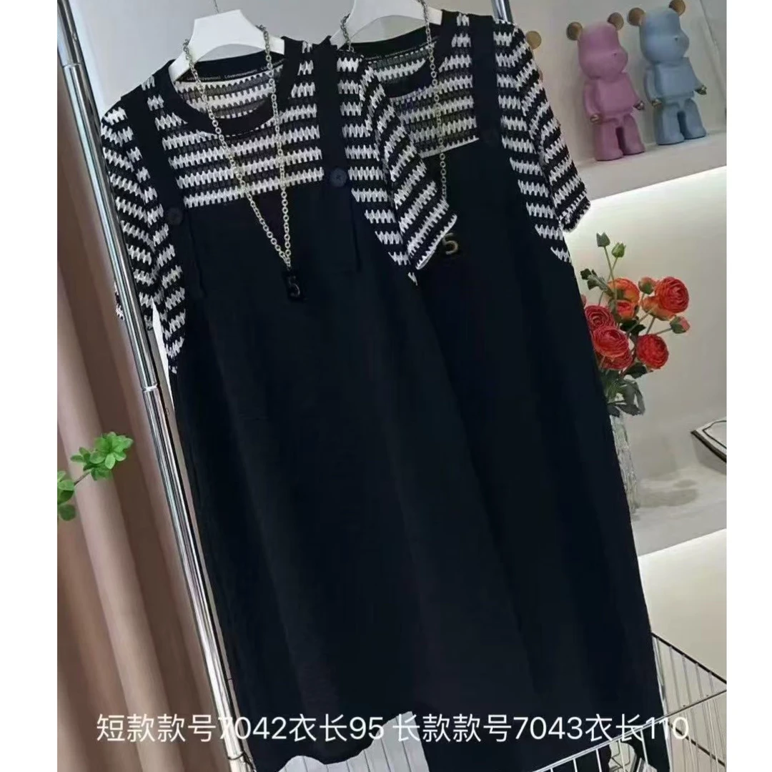 2025年春夏新款时尚洋气减龄拼接显瘦假两件连衣裙