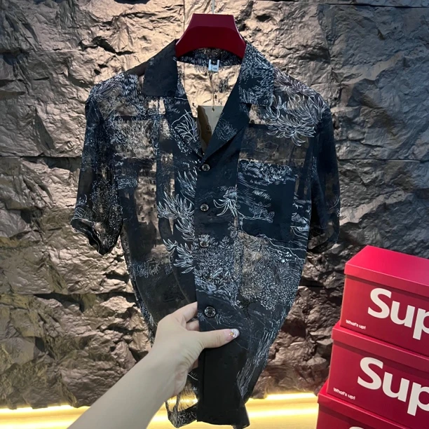 男士夏季轻奢超薄透气领休闲韩版短袖衬衫衬衣薄款