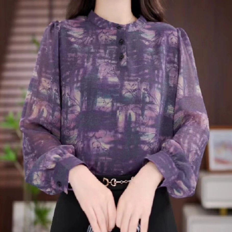 X8803碎花衬衫女2025新款气质复古减龄遮肚显瘦百搭七分袖上衣女