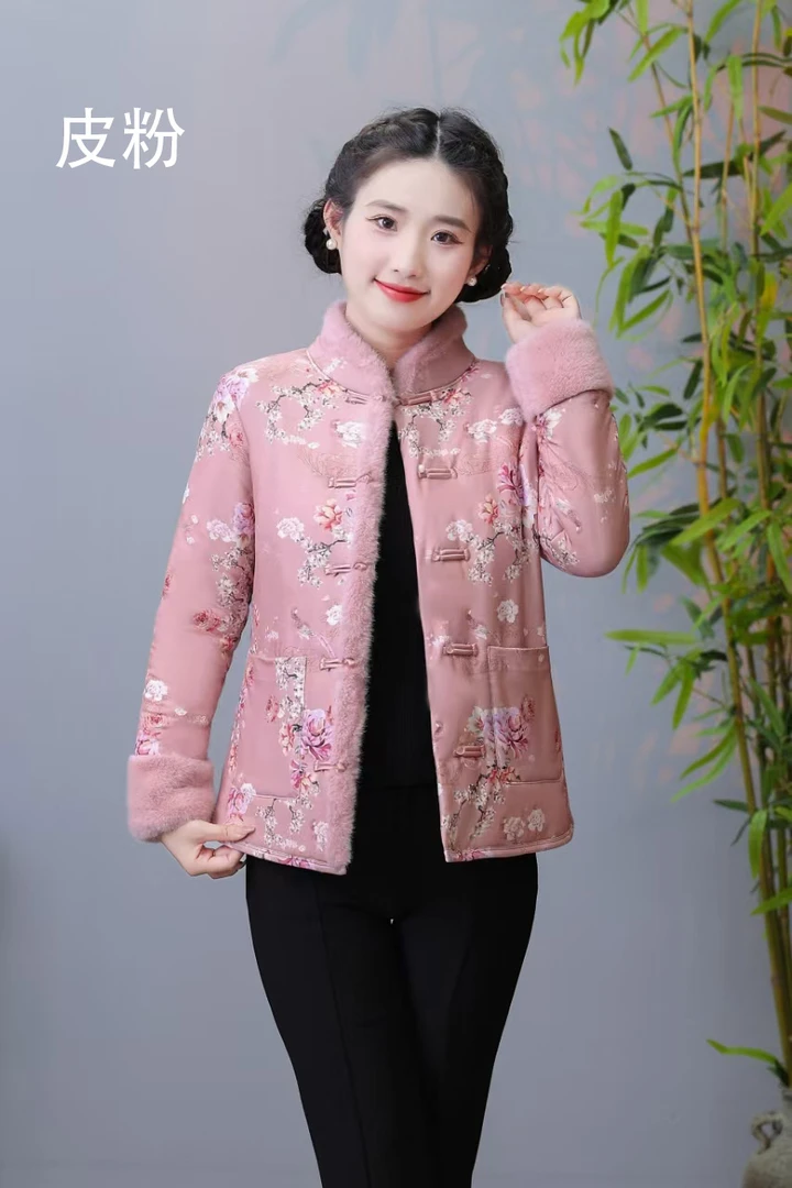 妈妈冬款加厚保暖时尚国风秋冬短款上衣小棉袄气质中国风加绒外套