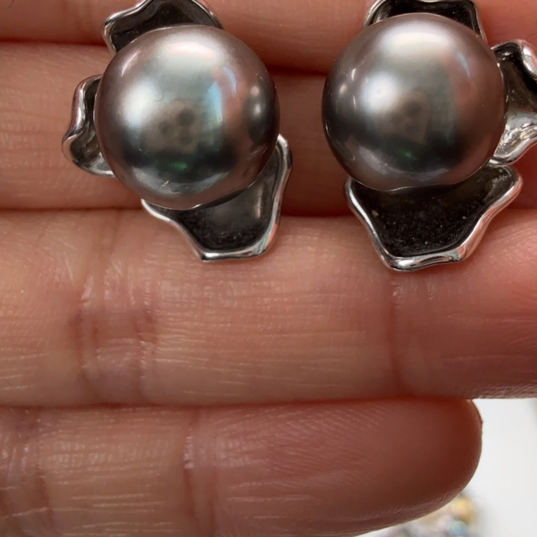 海水珍珠耳饰银S925镶嵌