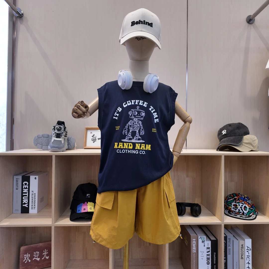 【小哥穿搭】男孩夏季雪花棉面料背心套装冰凉透气休闲中大童61126