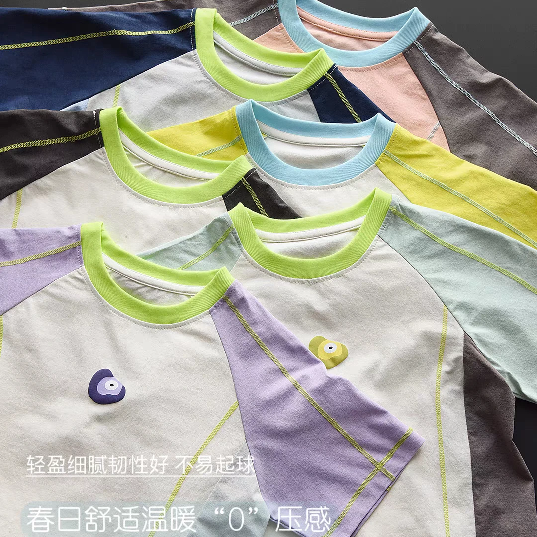 童装中性打底衫T恤圆领小童字母长袖卫衣夏季男吸汗韩版