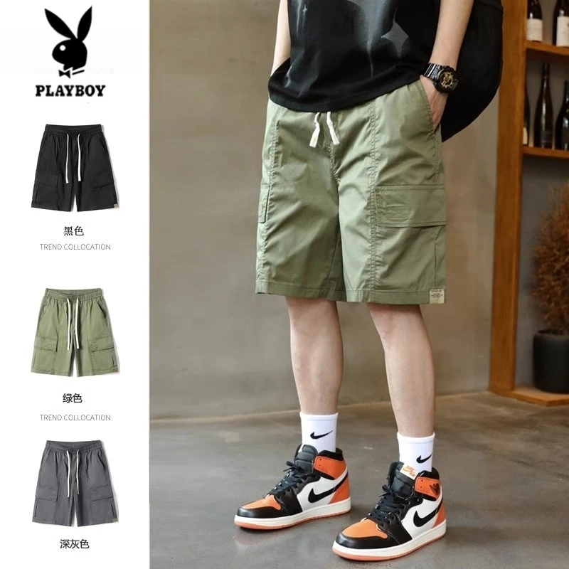 PLAYBOY/花花公子美式短裤男士夏薄款工装五分裤男款冰丝速干休闲