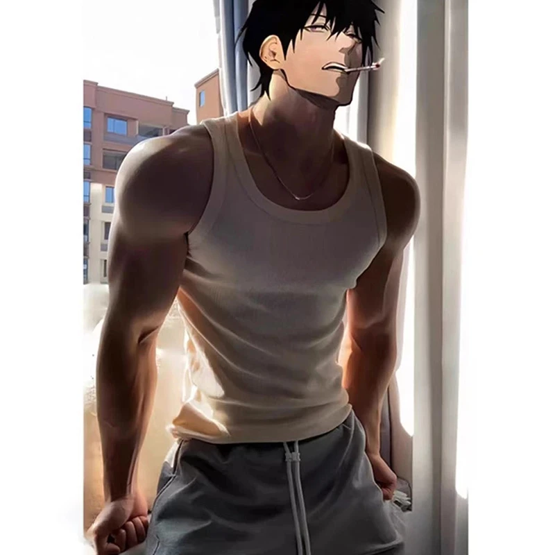 美式高街纯色运动背心男夏季潮牌百搭修身无袖坎肩打底上衣