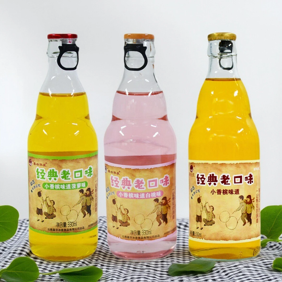老汽水果味饮品云南昆雨菠萝味白桃味经典味网红饮料 330mlx6瓶装
