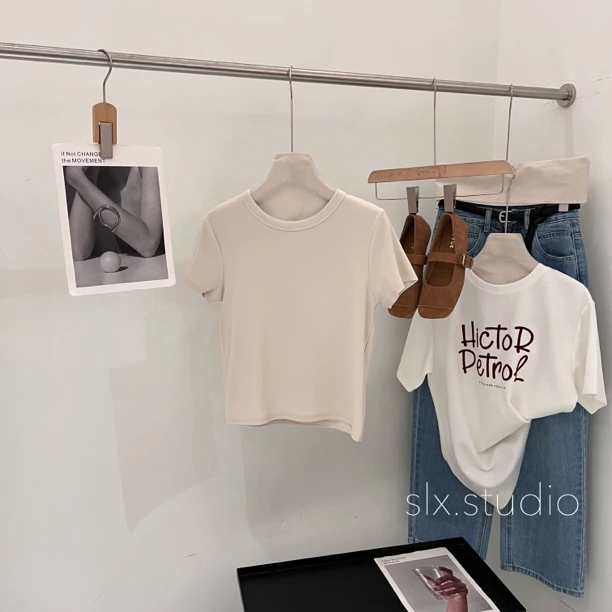 slx@ 88020 简约纯色短袖T恤