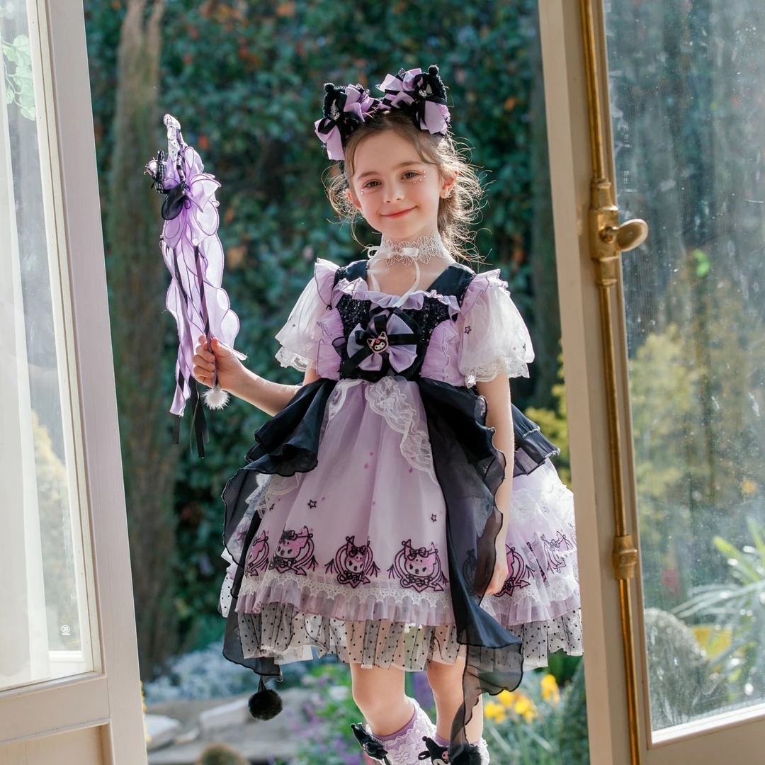 尤画2025夏季新款紫色库洛米时尚洋气女童重工气质连衣裙68259