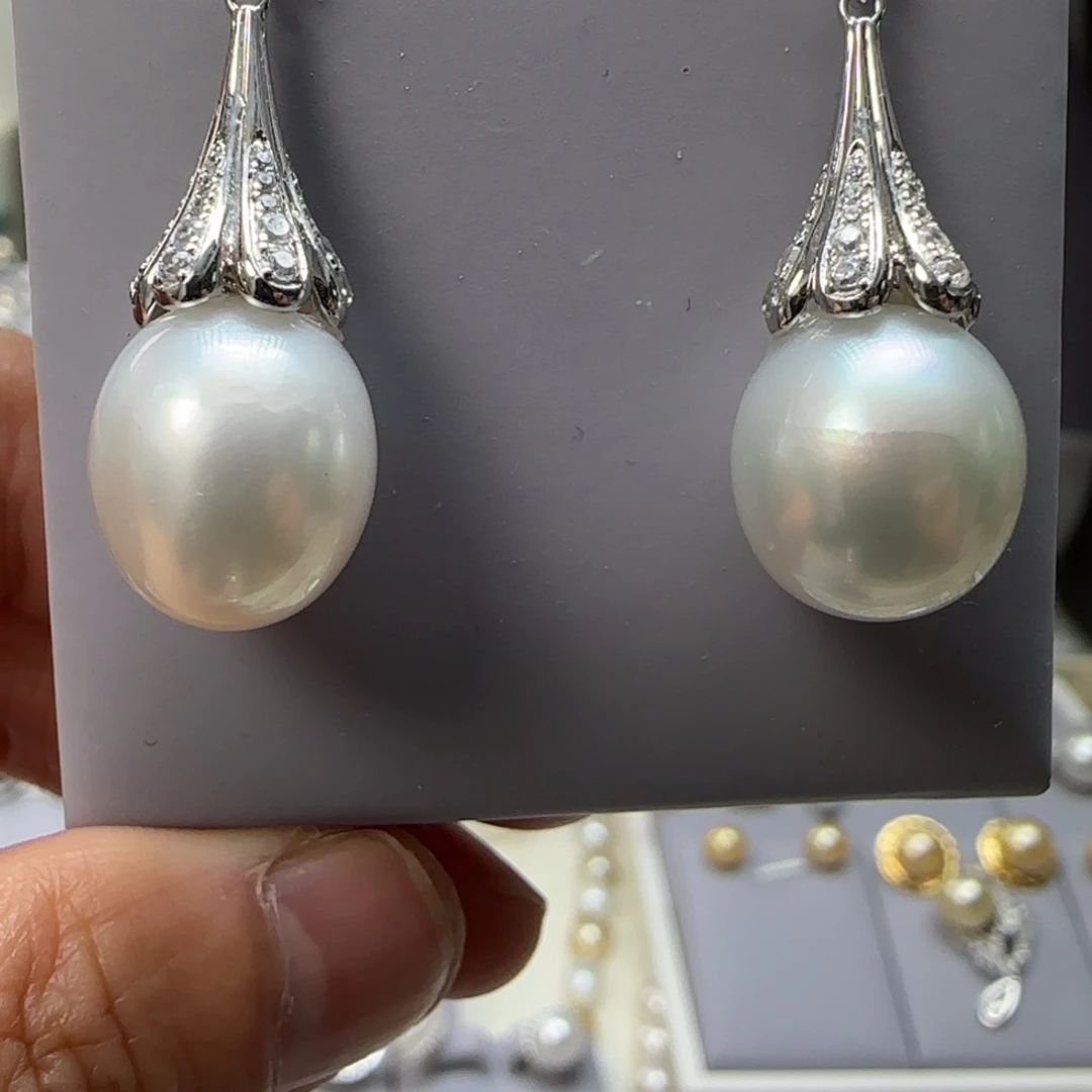 海水珍珠耳饰银S925镶嵌