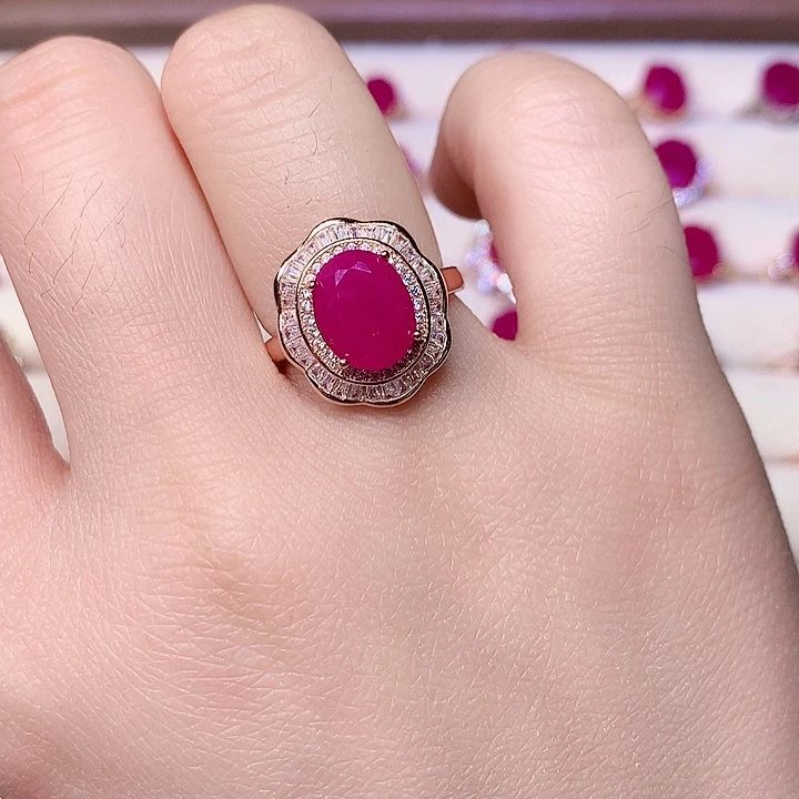红宝石戒指银S925镶嵌