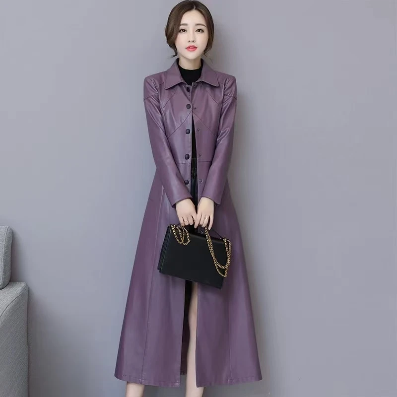 404  GZ秋冬新款女中长款过膝韩版修身皮风衣外套潮8109