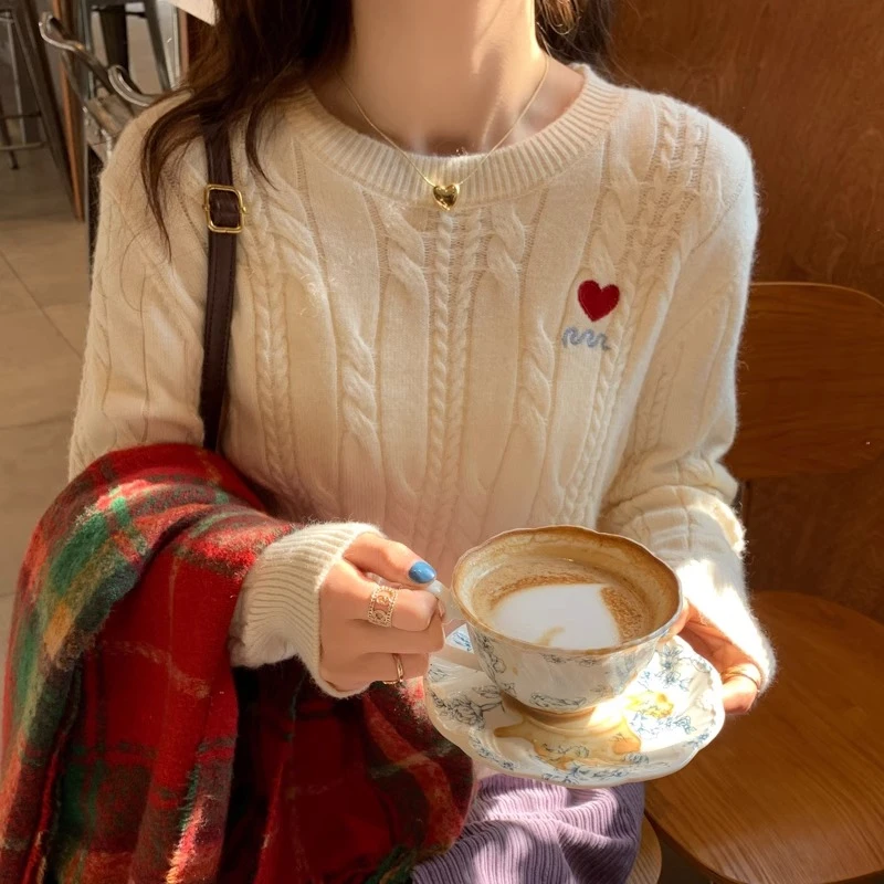 圆领针织打底衫女春秋季2025新款设计感毛衣内搭洋气独特长袖上衣