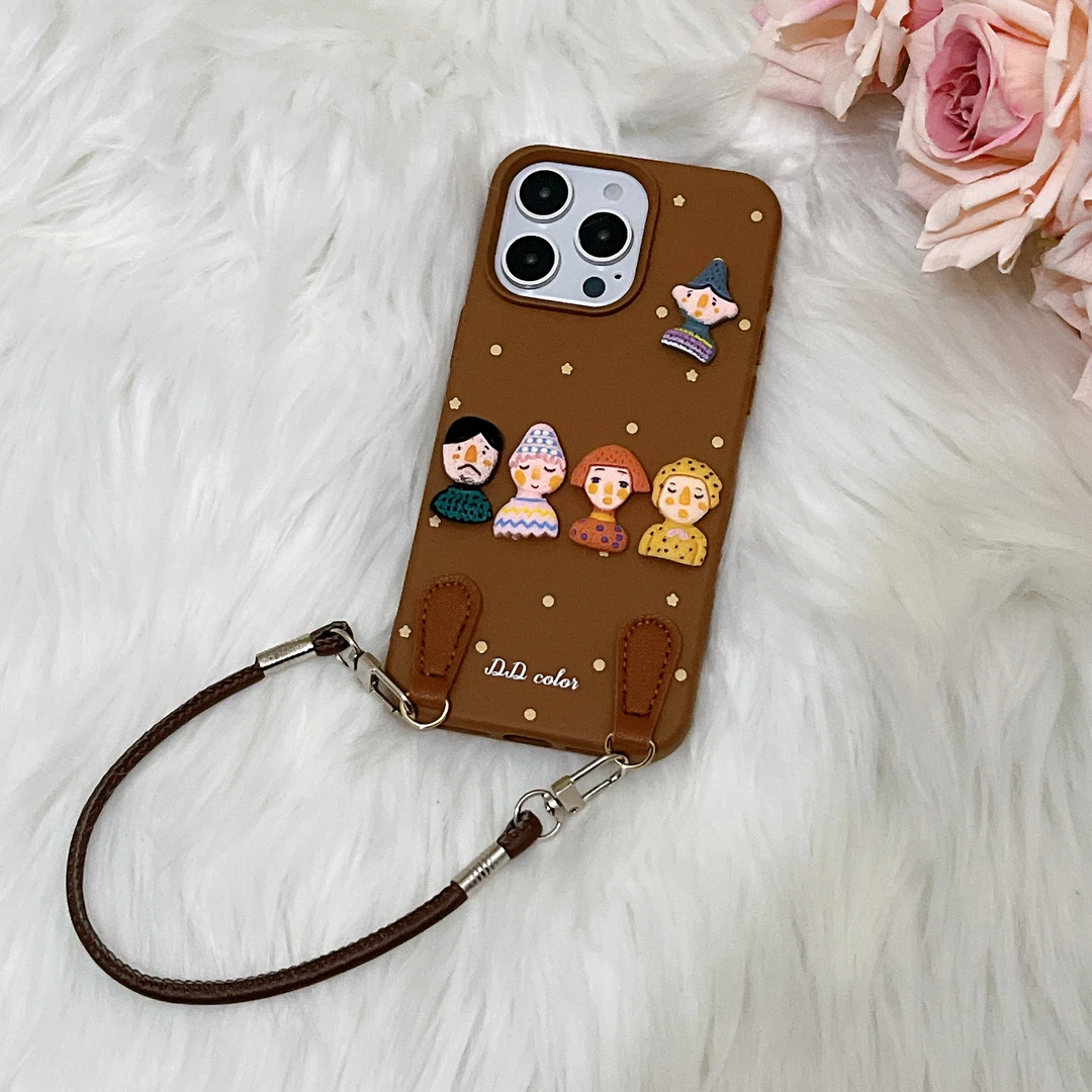 夏天多巴胺公仔手提皮质适用苹果16promax全系列手机壳