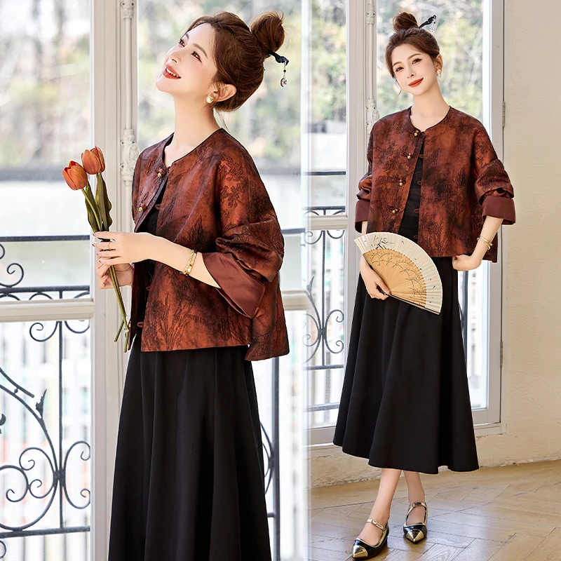 2025春季新款提花短外套女士圆领唐装复古G风新中式上衣阔太太时