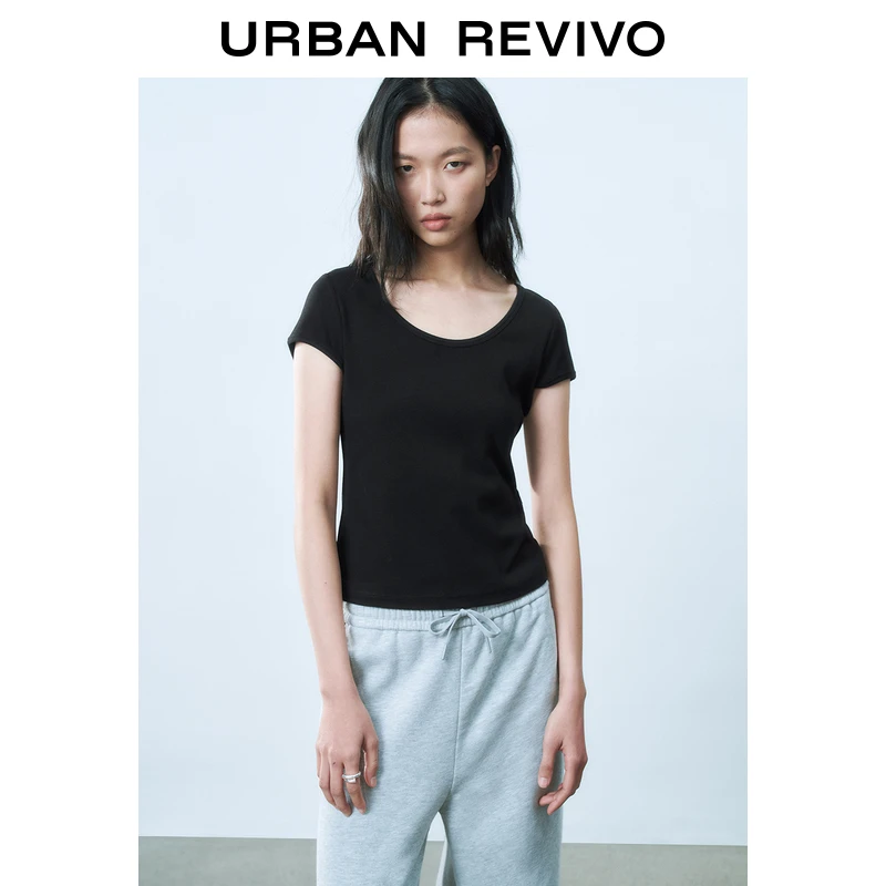 UR2025春季新款女装时尚休闲百搭修身短款短袖T恤UWB450017
