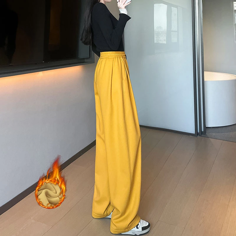 加绒加厚休闲慵懒风阔腿弯刀香蕉裤女加长版高个子山本运动裤卫裤