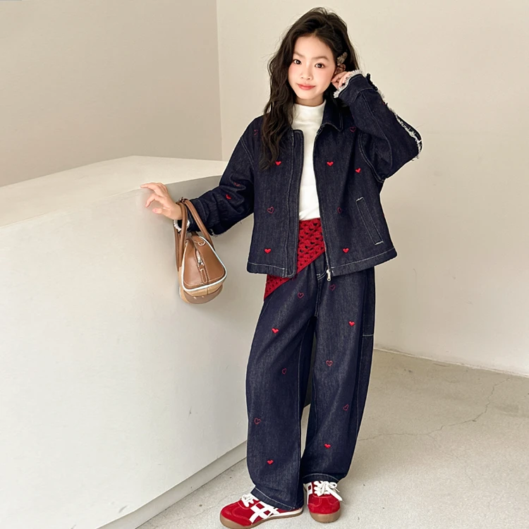 女童牛仔套装春秋2025新款洋气女孩高级感时髦秋装爆款两件套潮