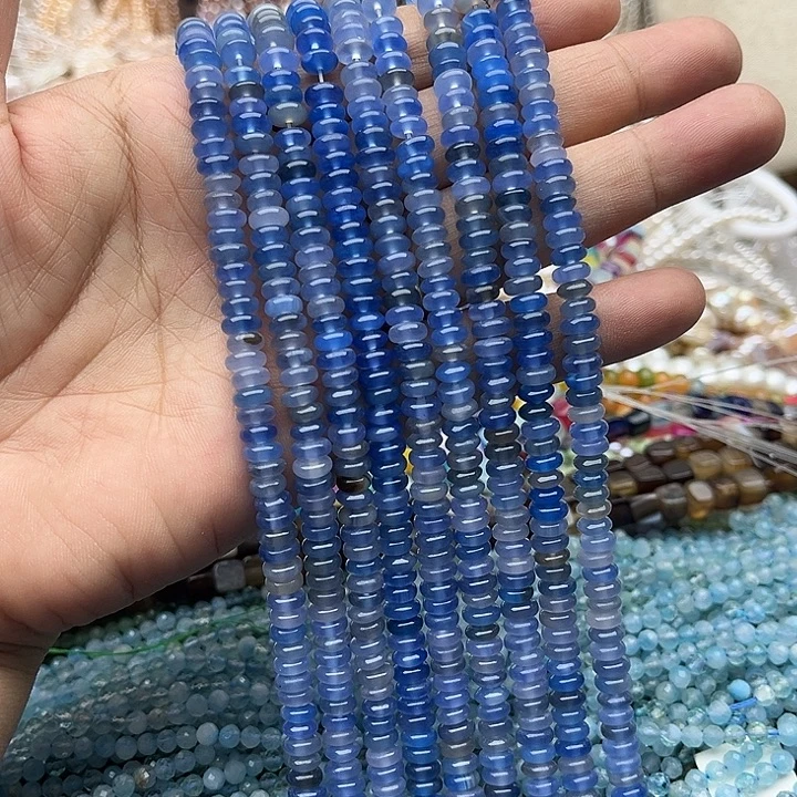 玛瑙/玉髓未镶嵌珠宝半成品一条6mm左右蓝玛瑙算盘珠