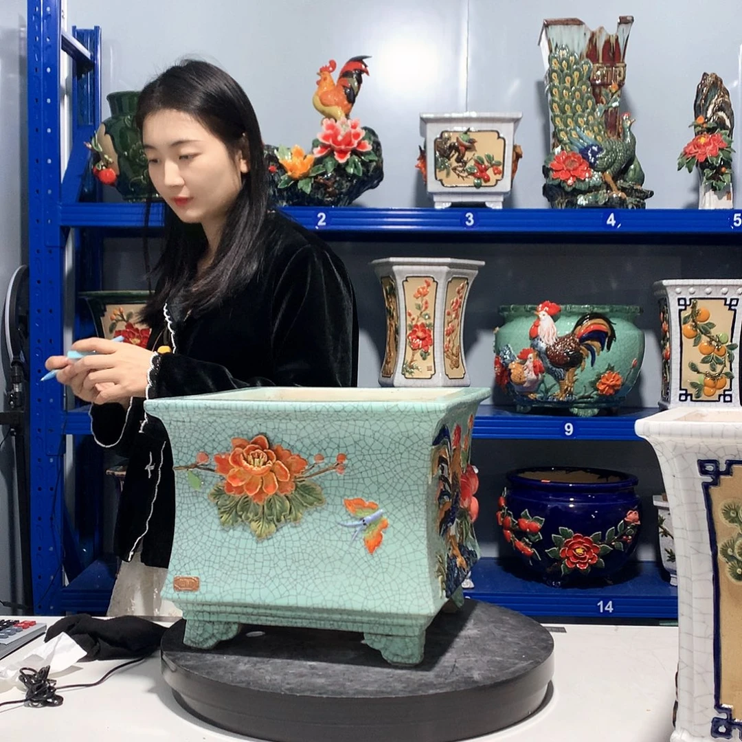 段***…高温粗陶石湾花盆