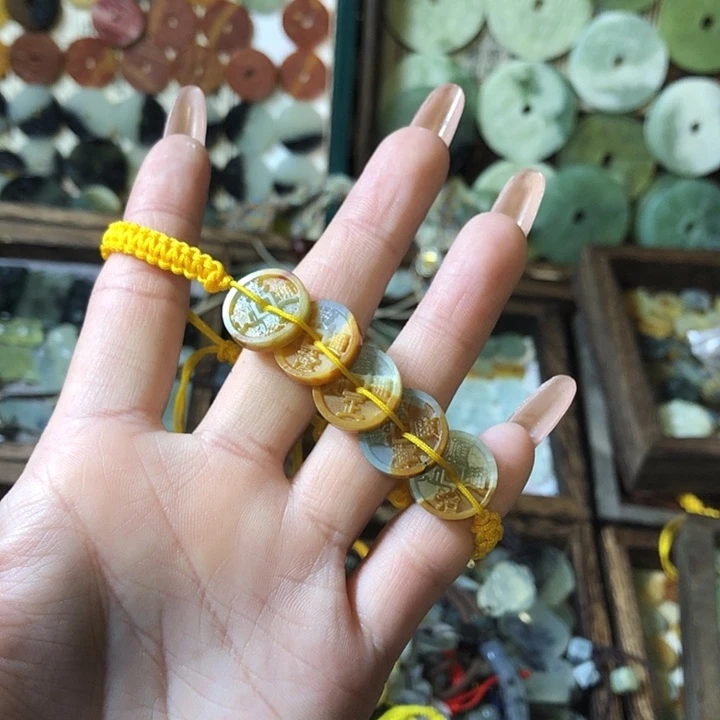 岫玉岫玉五帝钱手链未镶嵌