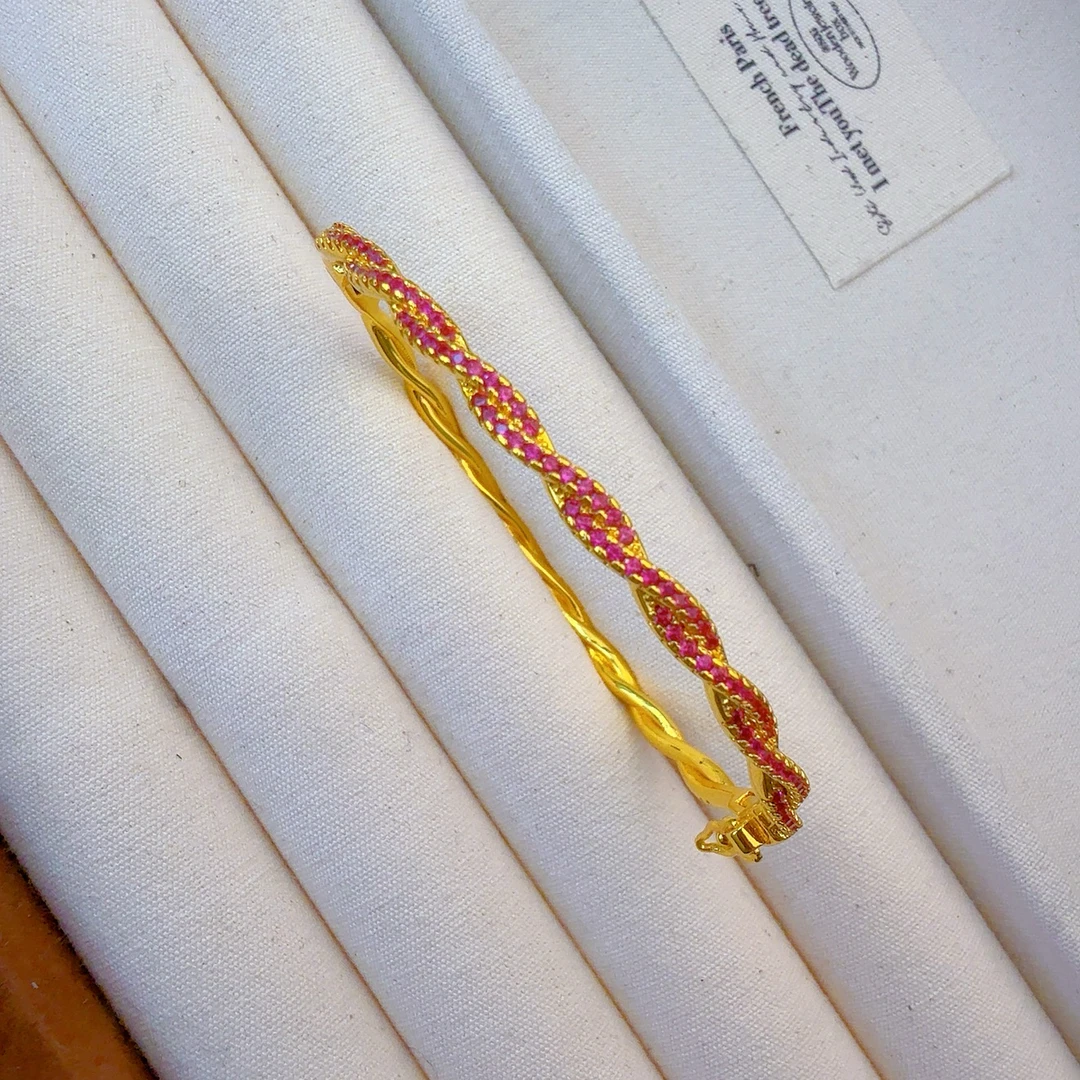 红色满锆麻花卡扣手镯