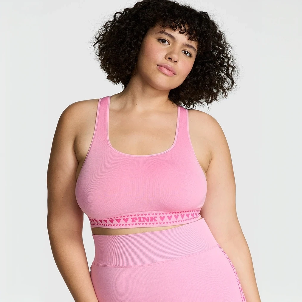 【维密PINK · 运动文胸】 爱心弹力下围全罩杯舒适套头运动文胸